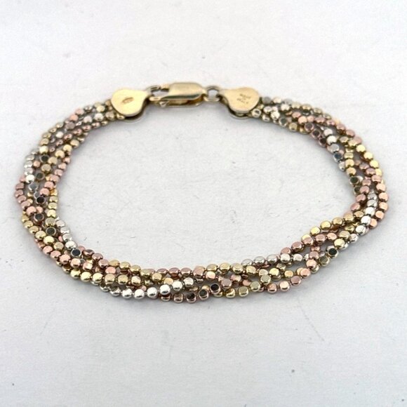 Estate Sterling Silver 925 Tri-Color Bead Multi-Strand Bracelet 7" Italy - Picture 3 of 8